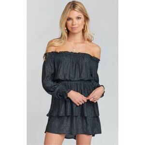 Show Me Your MuMu Esmerelda Cheetah Off-the-Shoulder Dress Tiered Blue S Whimsy